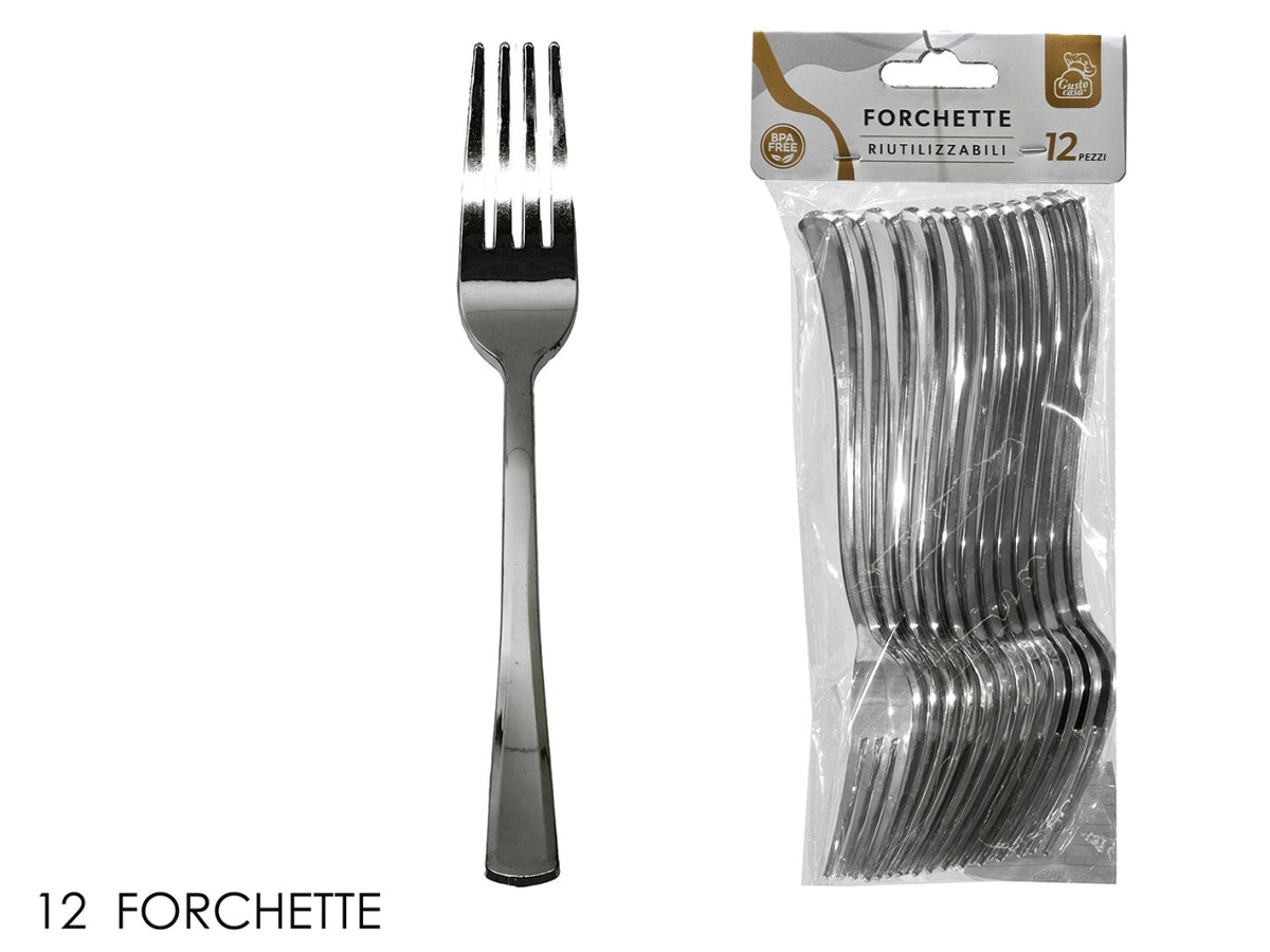 Forchette in plastica, confezione da 12 pezzi silver