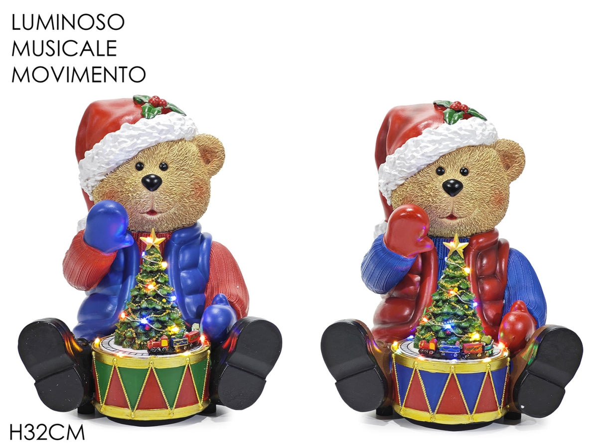 Orso h.32cm in poliresina con luci, musica e movimento a batteria