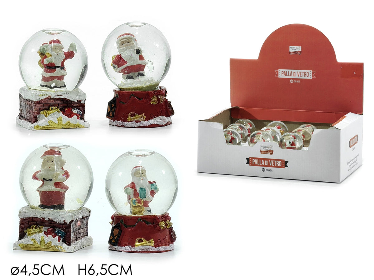 Palla di neve in vetro con Babbo Natale in poliresina 4,5xh.6,5cm in 4 assortimenti