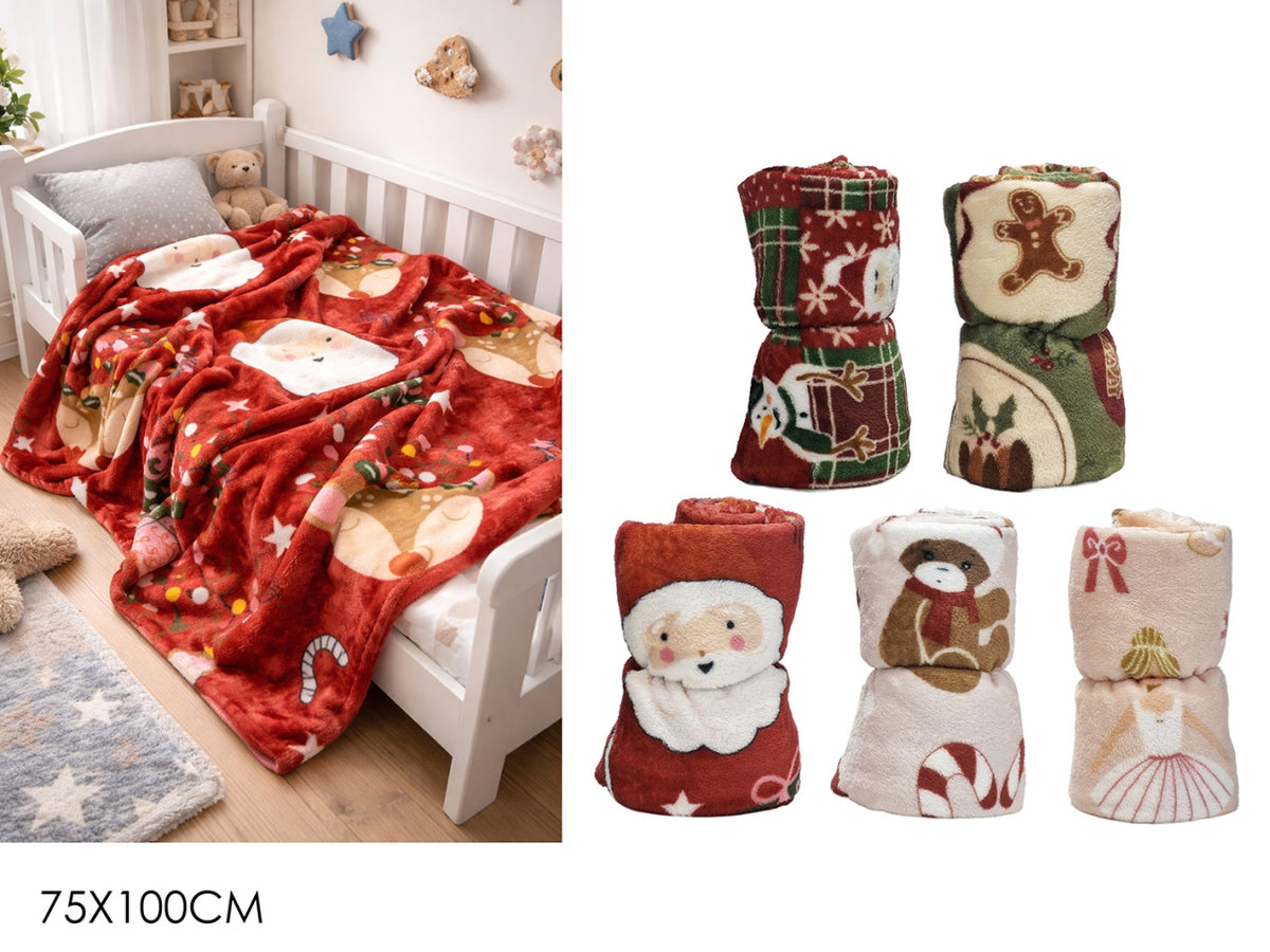Plaid natalizio baby 75x100cm, 5 fantasie assortite