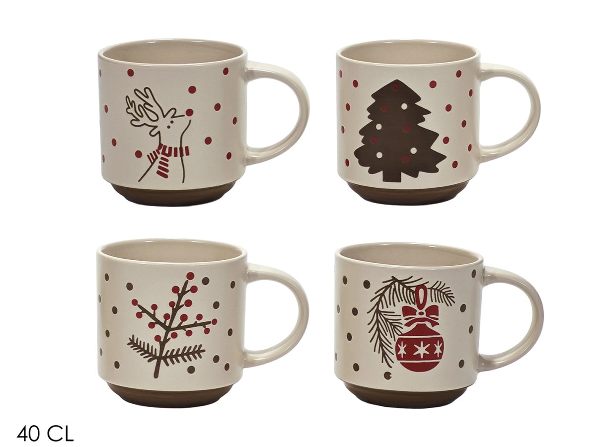 Tazza natalizia in ceramica 40cl, 4 fantasie assortite