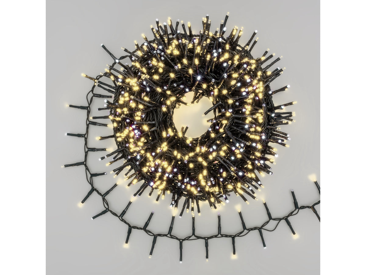 Catena luminosa 1000 miniled con flashled bianco caldo + flash caldo, lunghezza 20mt per uso interno/esterno