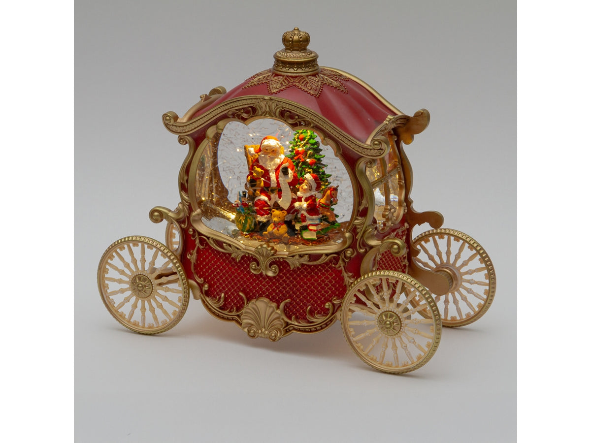 Carrozza decorativa in plastica 26cm rosso-oro con led musica e glitter nell'acqua a batteria 3xAA