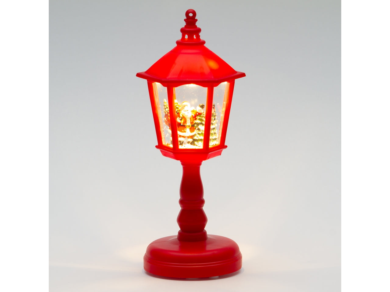 Lampione decorativo in plastica 21cm rosso con led musica e glitter nell'acqua a batteria 3xAAA