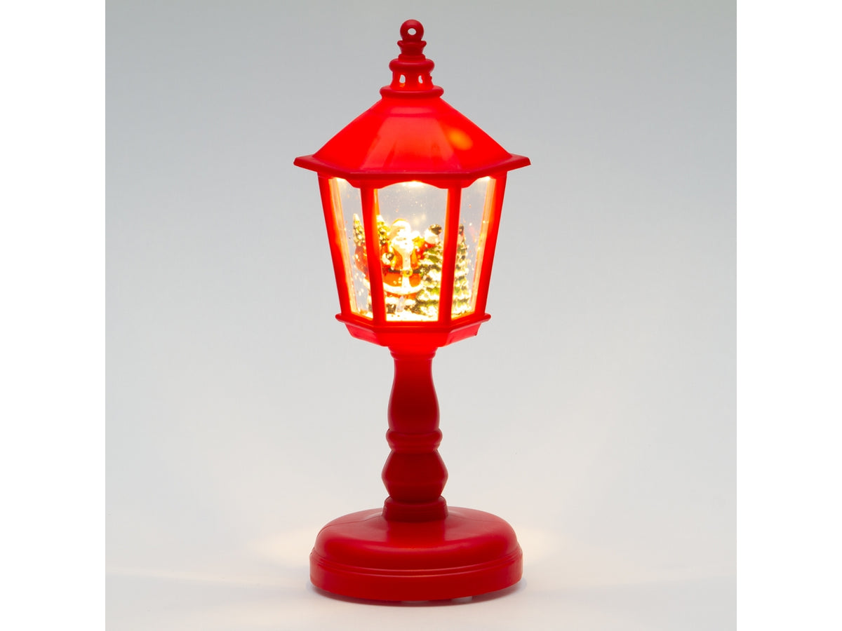 Lampione decorativo in plastica 21cm rosso con led musica e glitter nell'acqua a batteria 3xAAA