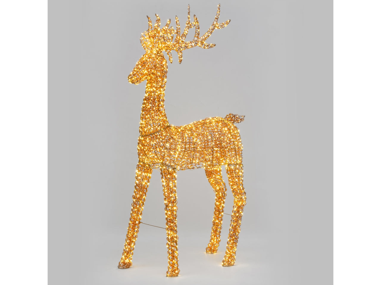 Renna 3D maxi 200cm con 2400 led bianco caldo luce fissa e led lampeggianti, telaio color rame, per uso interno/esterno