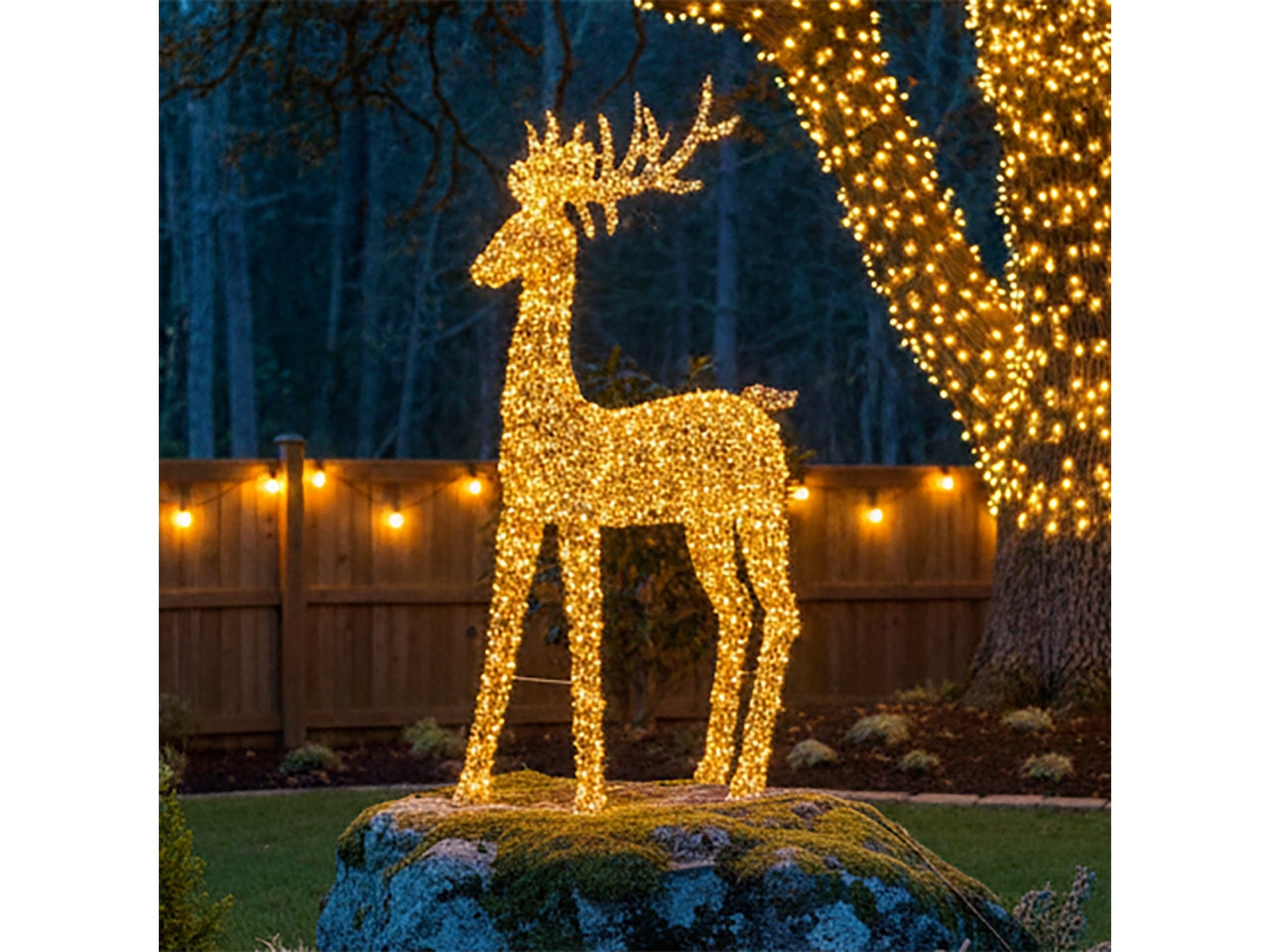 Renna 3D maxi 200cm con 2400 led bianco caldo luce fissa e led lampeggianti, telaio color rame, per uso interno/esterno