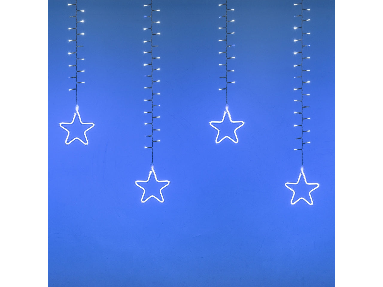 Tenda luci Ice cluster light 360xh70cm con 936 led bianco freddo e 12 stelle blu neon, giochi di luce per uso interno/esterno