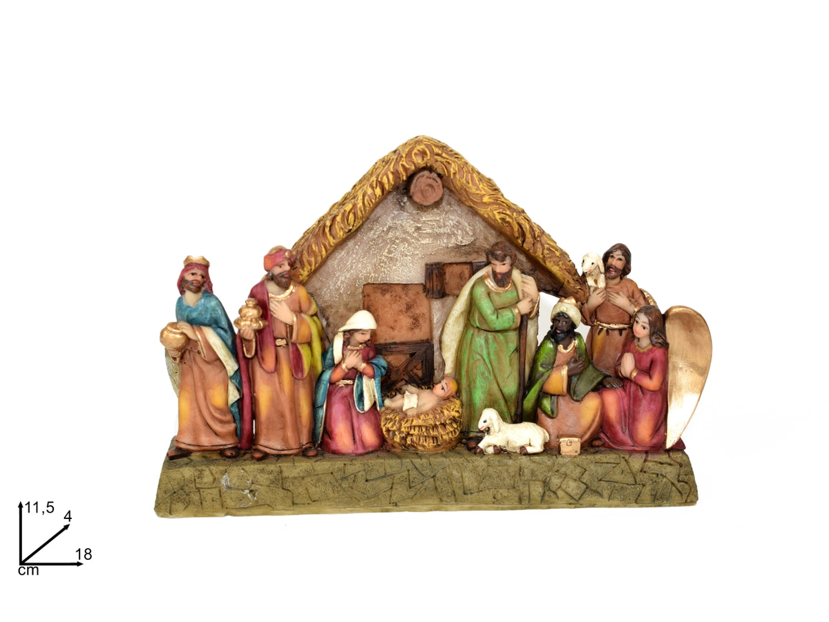 Natività con capanna in poliresina 18x11,5cm