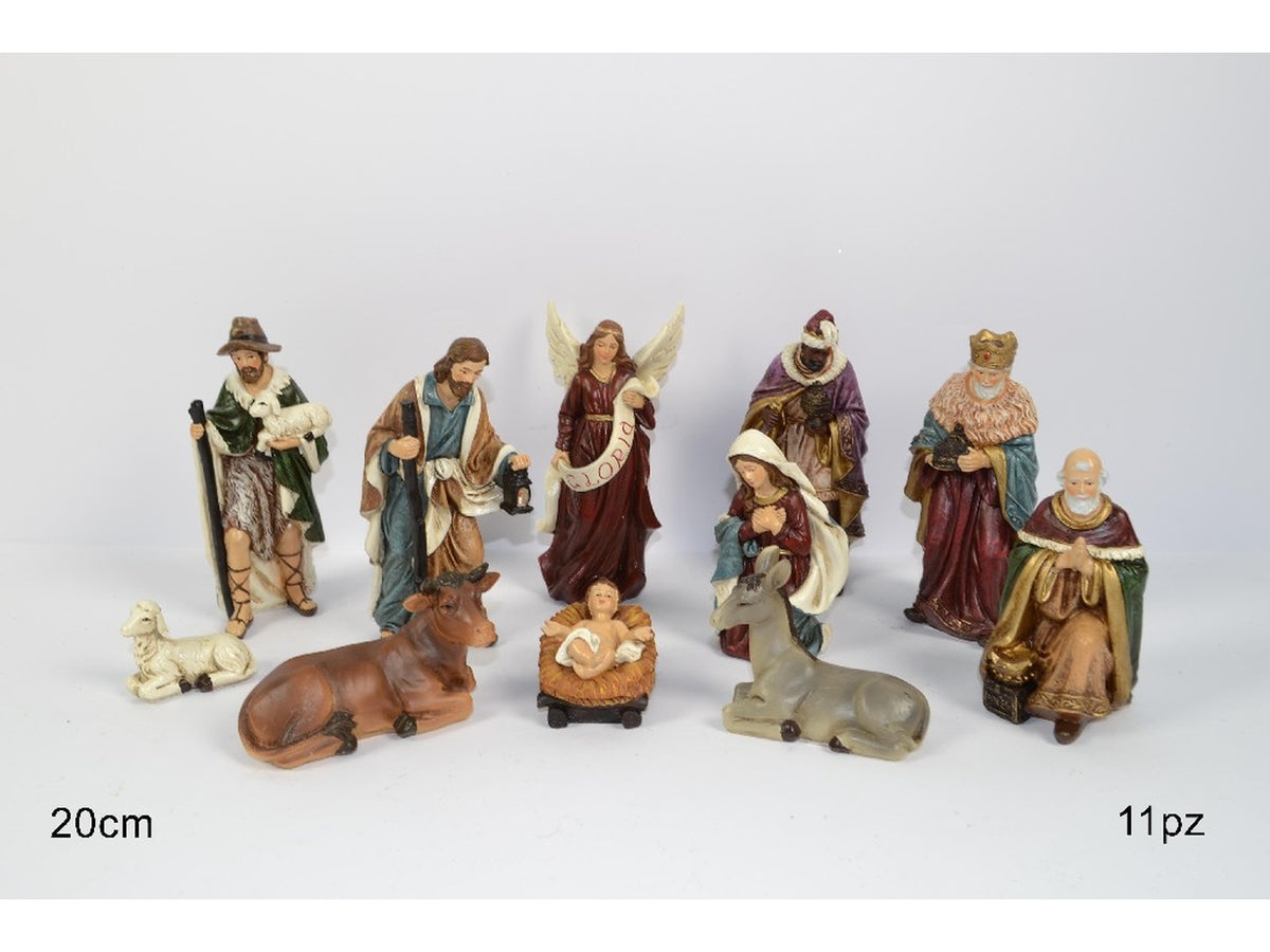 Natività in resina 20cm, set da 11 pezzi