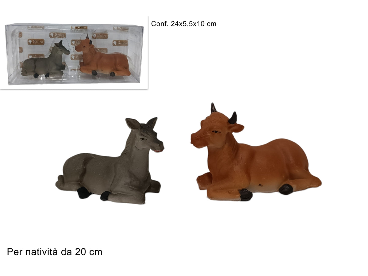 Bue e asinello set 2 pezzi in box pvc per natività da 20cm