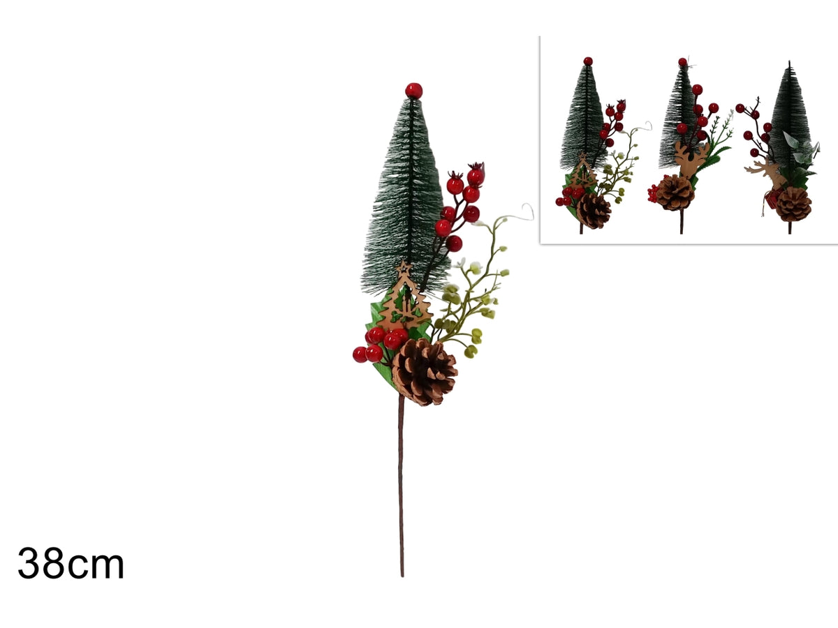 Ramo natalizio 38 cm con albero e bacche, 3 assortimenti
