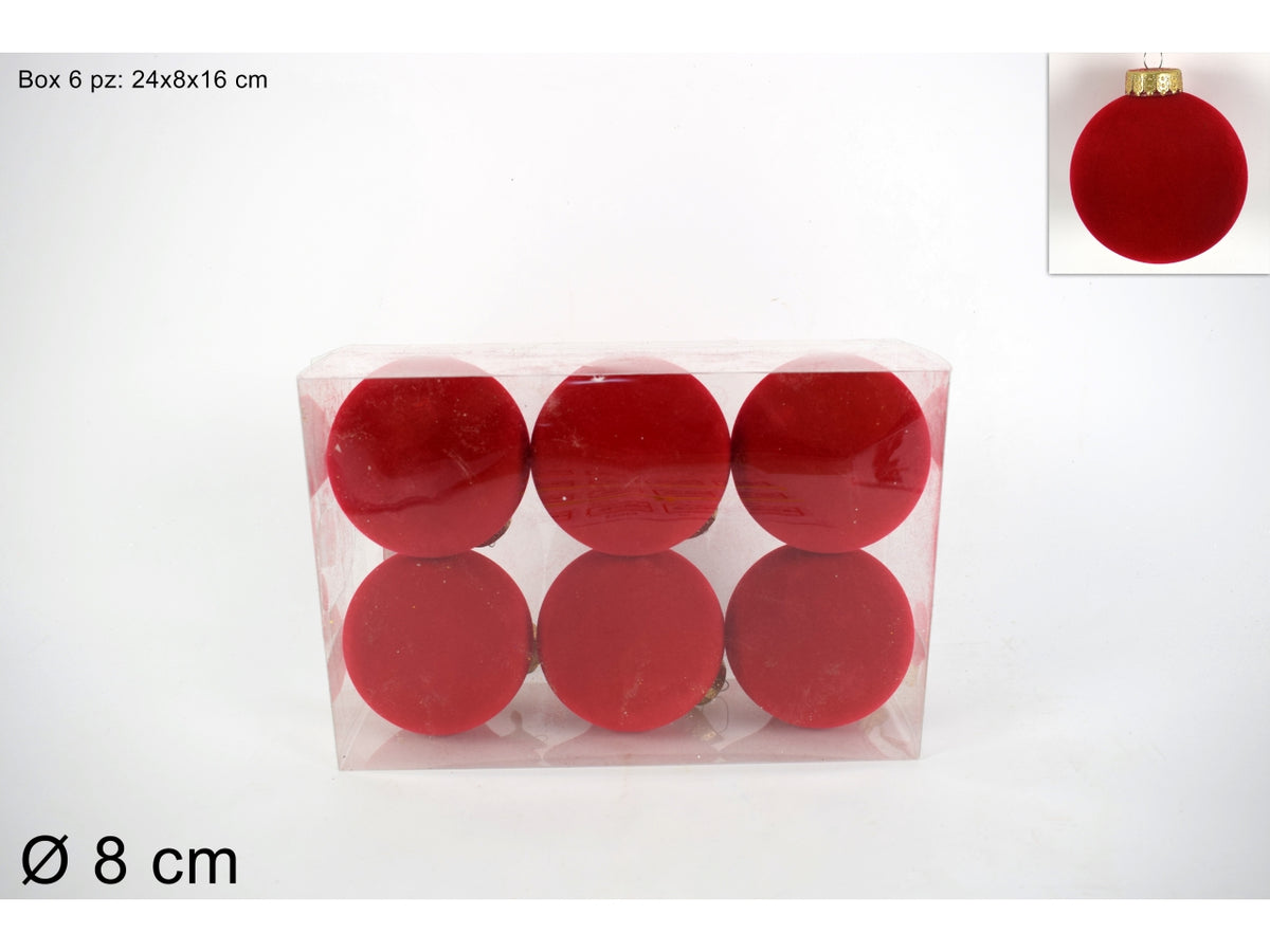 Palle 8cm in confezione da 6 pezzi floccata rossa