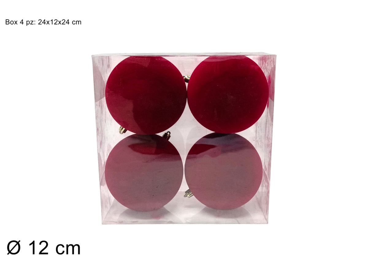 Palle 12cm in confezione da 4 pezzi floccata bordeaux