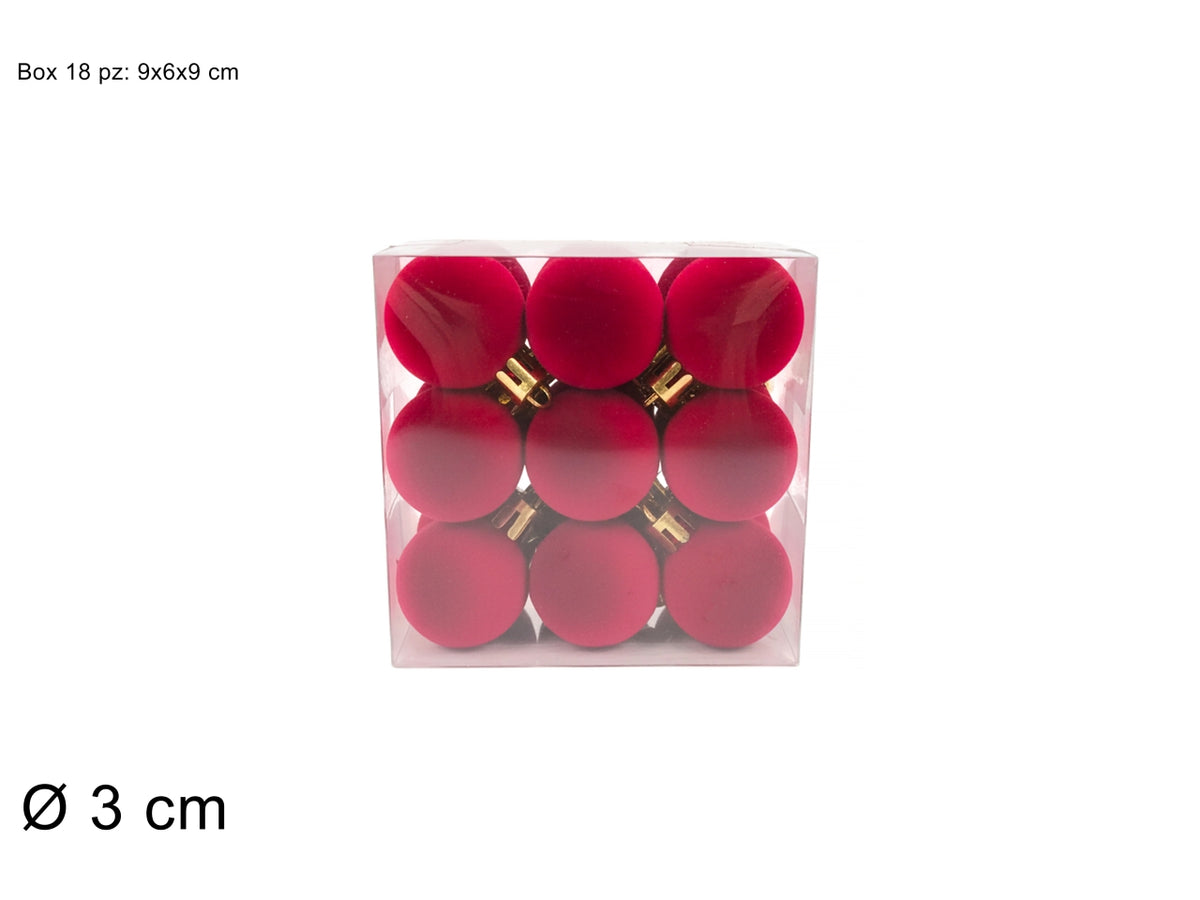 Palle 3cm in confezione da 18 pezzi floccata bordeaux