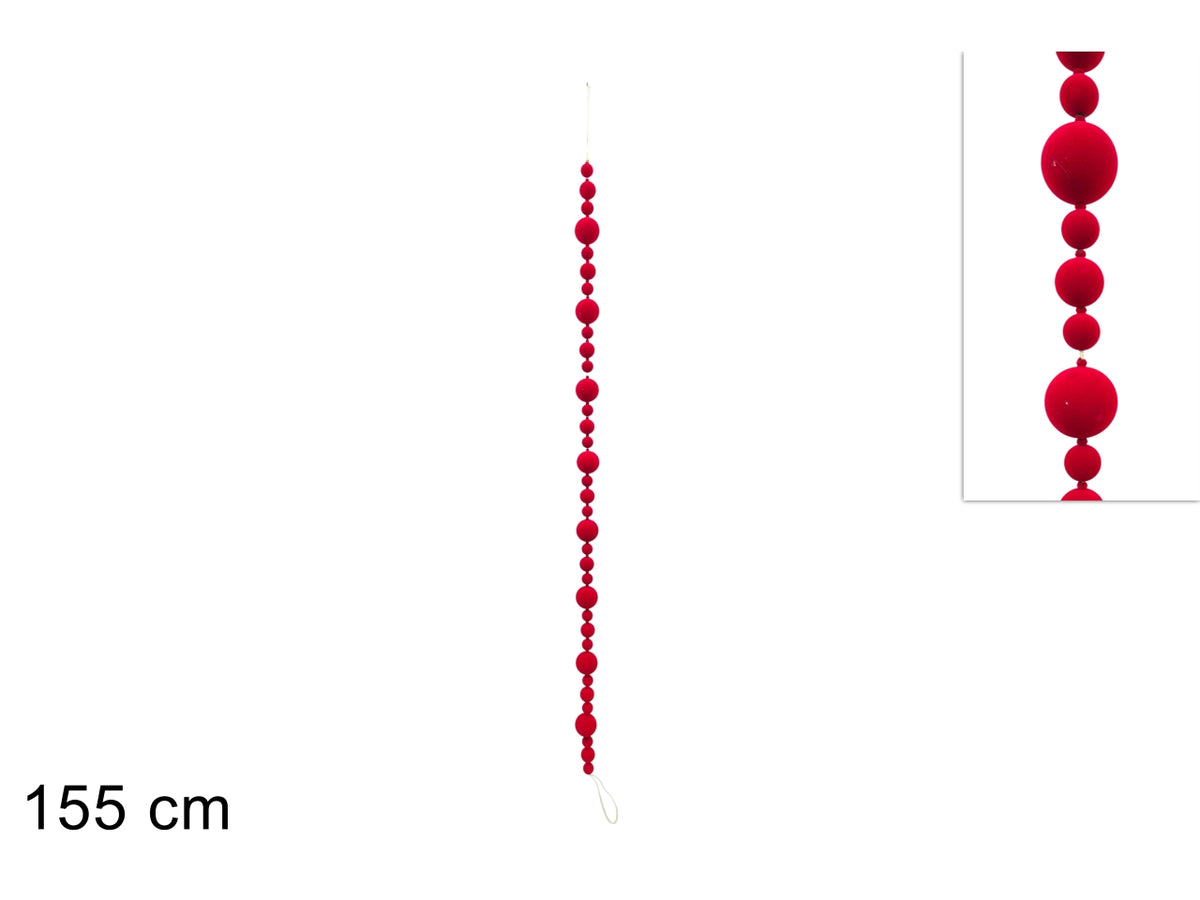 Ghirlanda 155cm con palline in velluto rosso