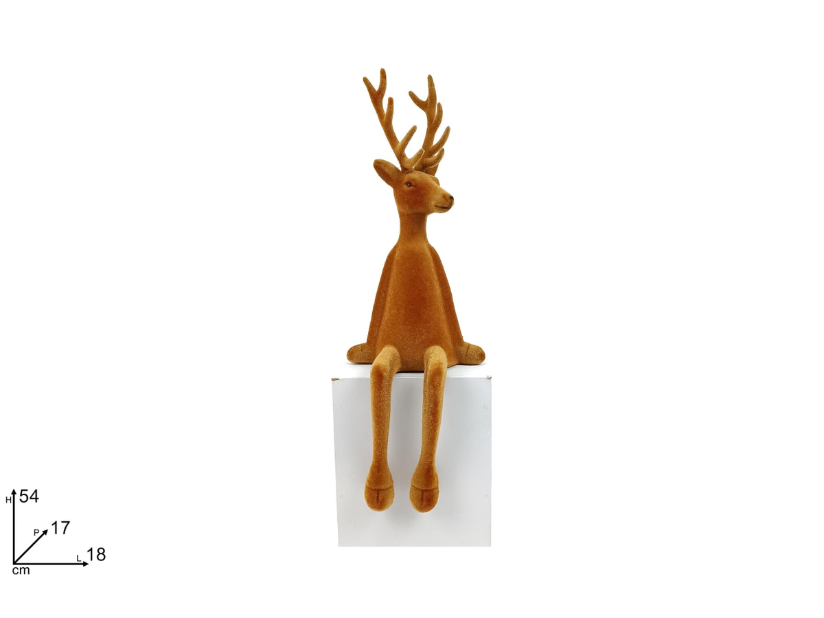 Renna seduta floccata oro 54cm