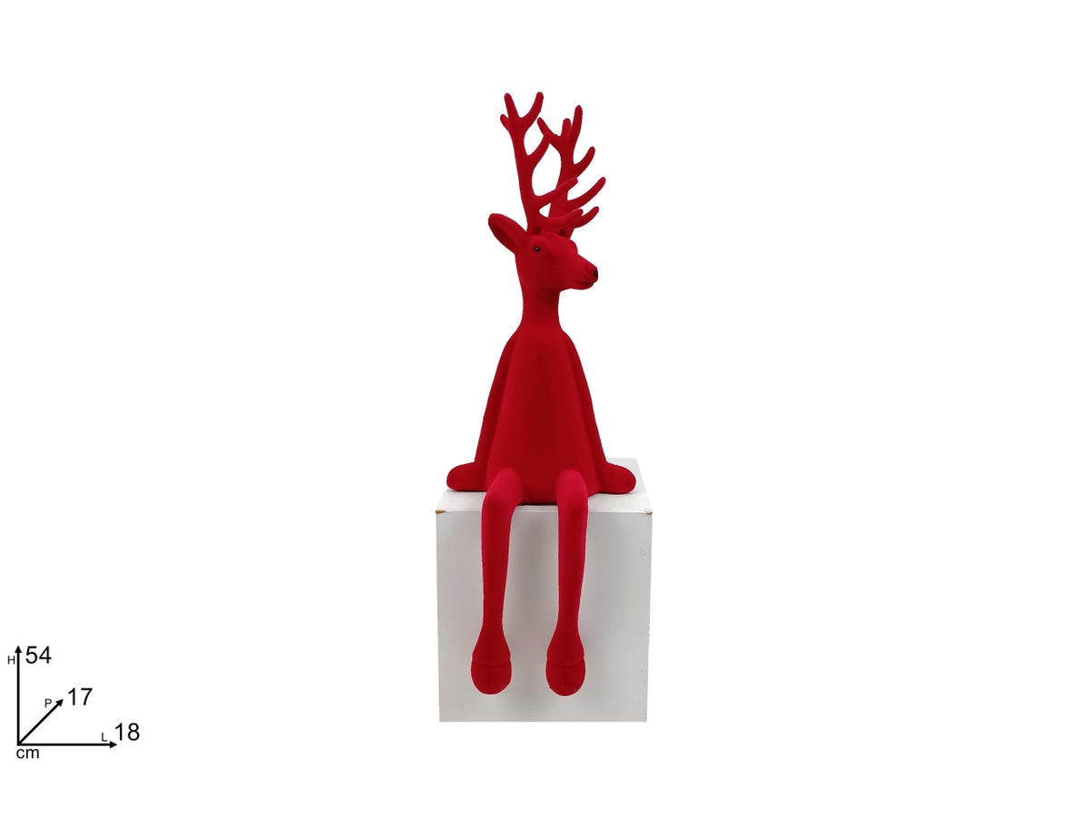 Renna seduta floccata rossa 54cm