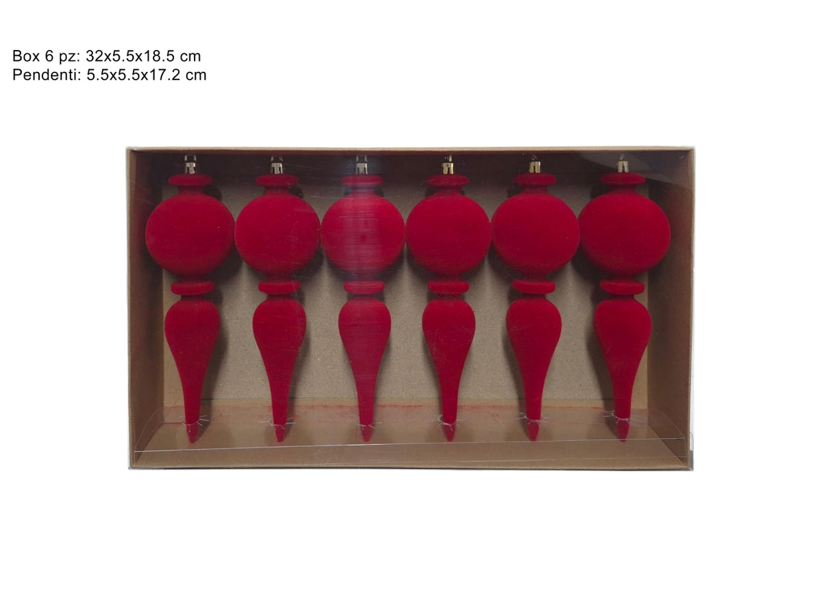 Set 6 pendenti natalizi in velluto rosso da 17,2cm