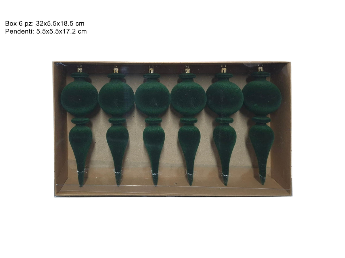 Set 6 pendenti natalizi in velluto verde da 17,2cm