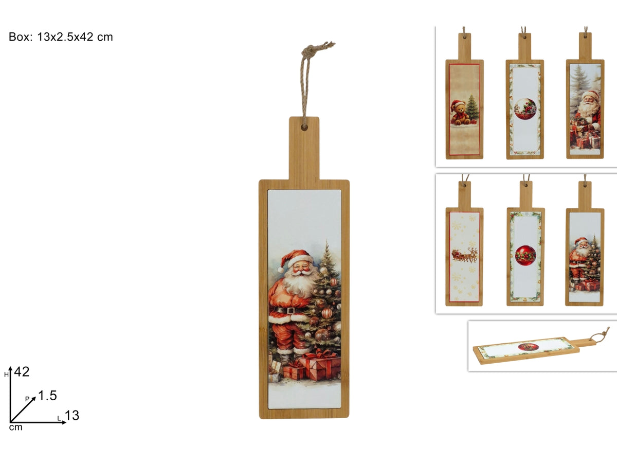 Tagliere in legno e ceramica 42x13cm con decori natalizi assortiti