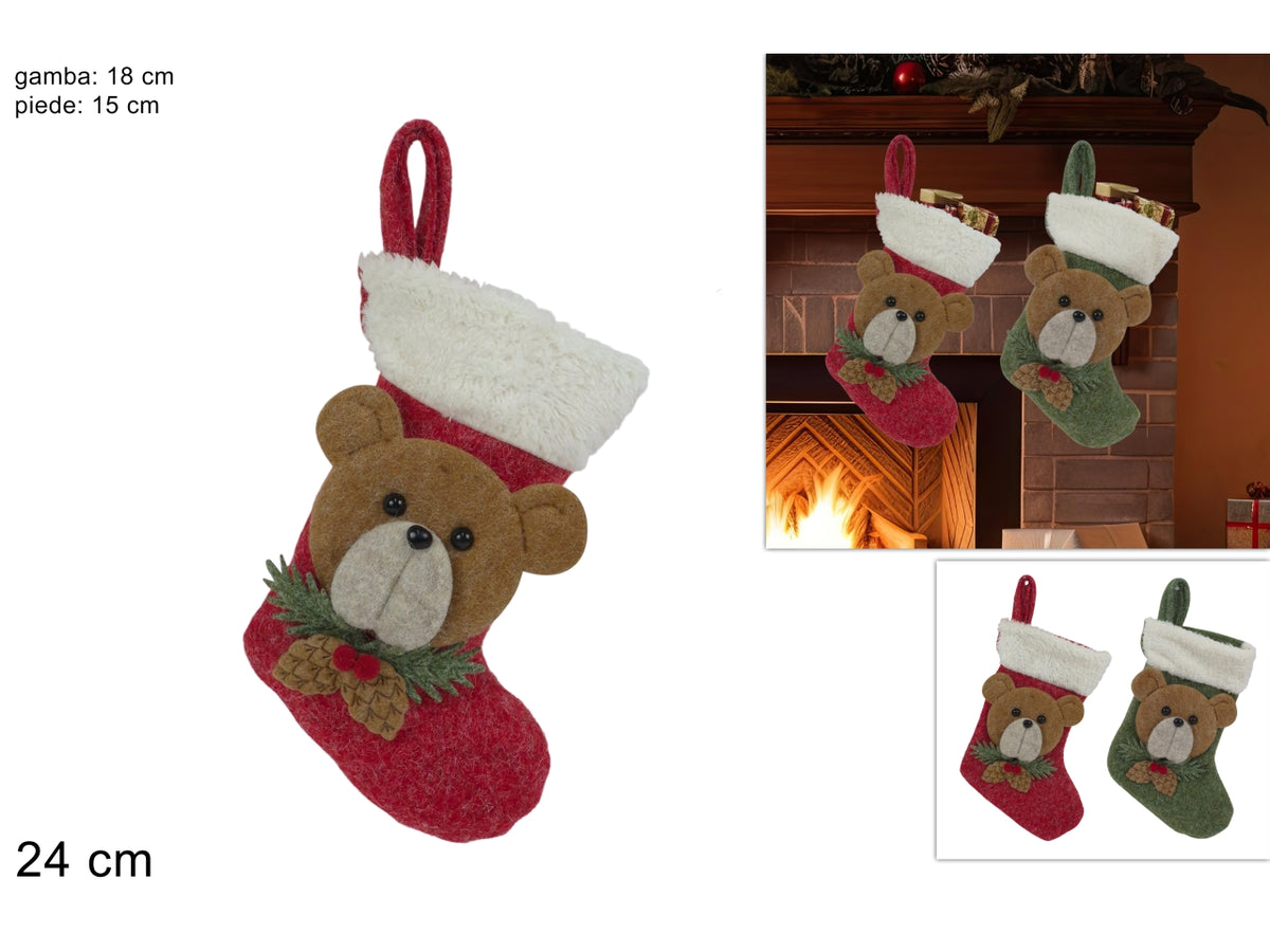Calza della befana con orsetto da 24cm, 2 colori