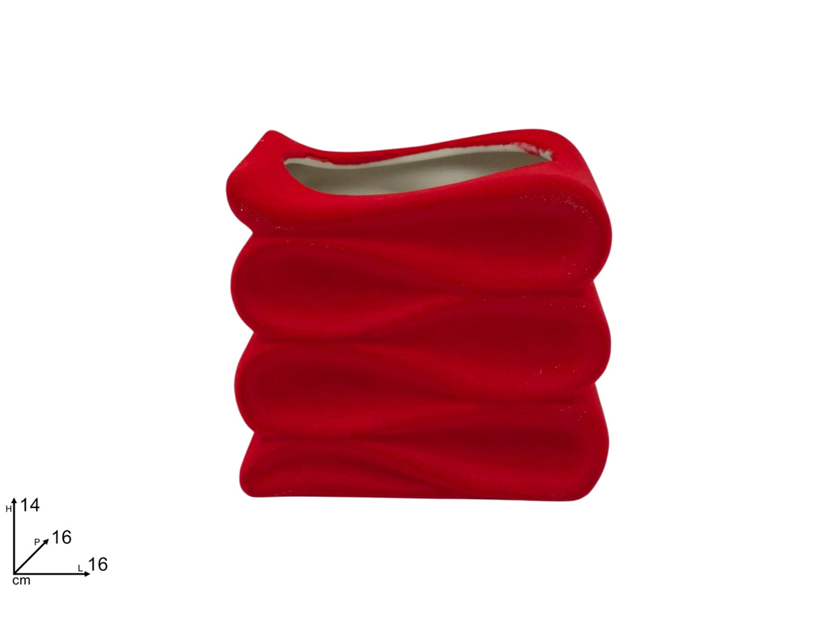 Vaso in ceramica 16x14cm con effetto floccato rosso