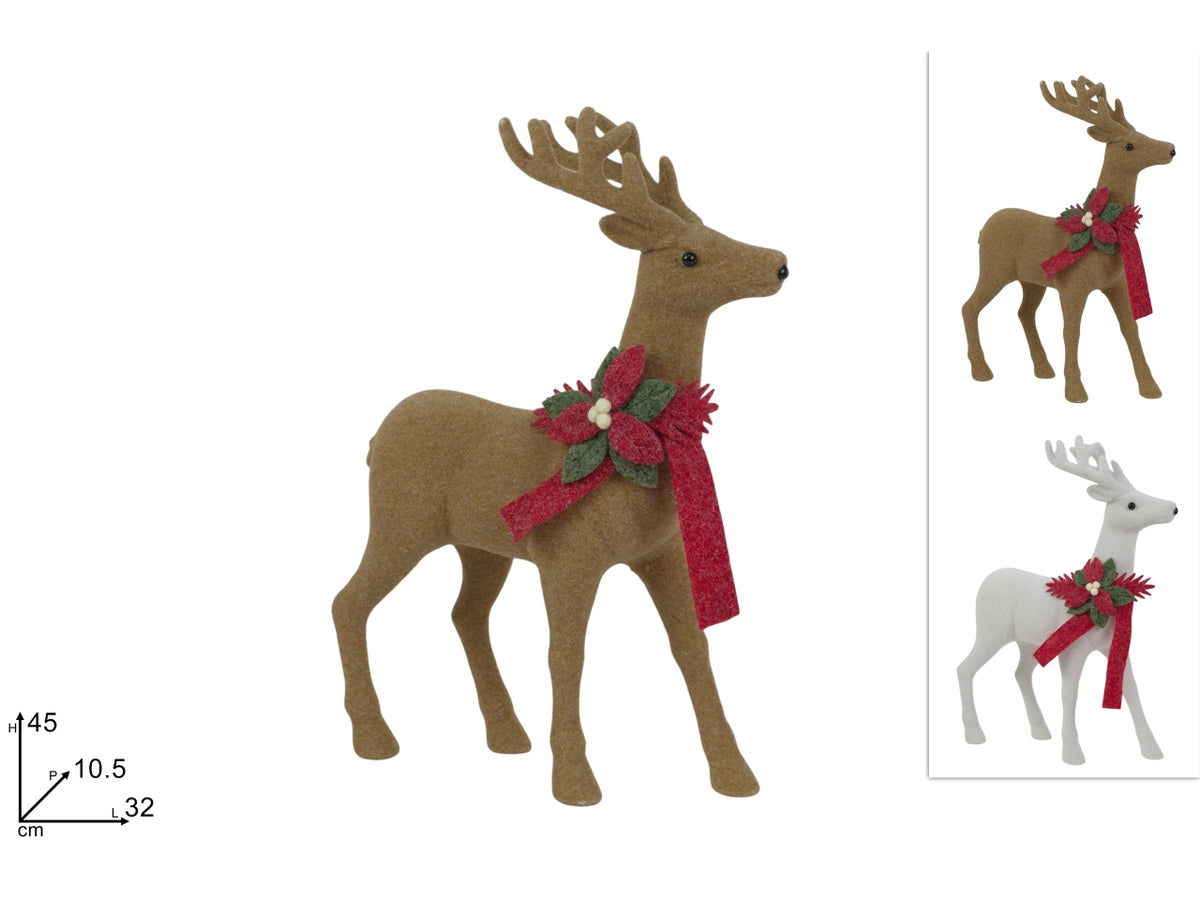Renna decorativa da 45cm con fiocco, 2 colori assortiti