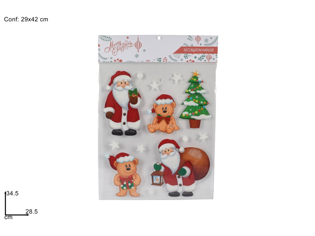 Vetrofania natalizia con Babbo Natale e orsetto