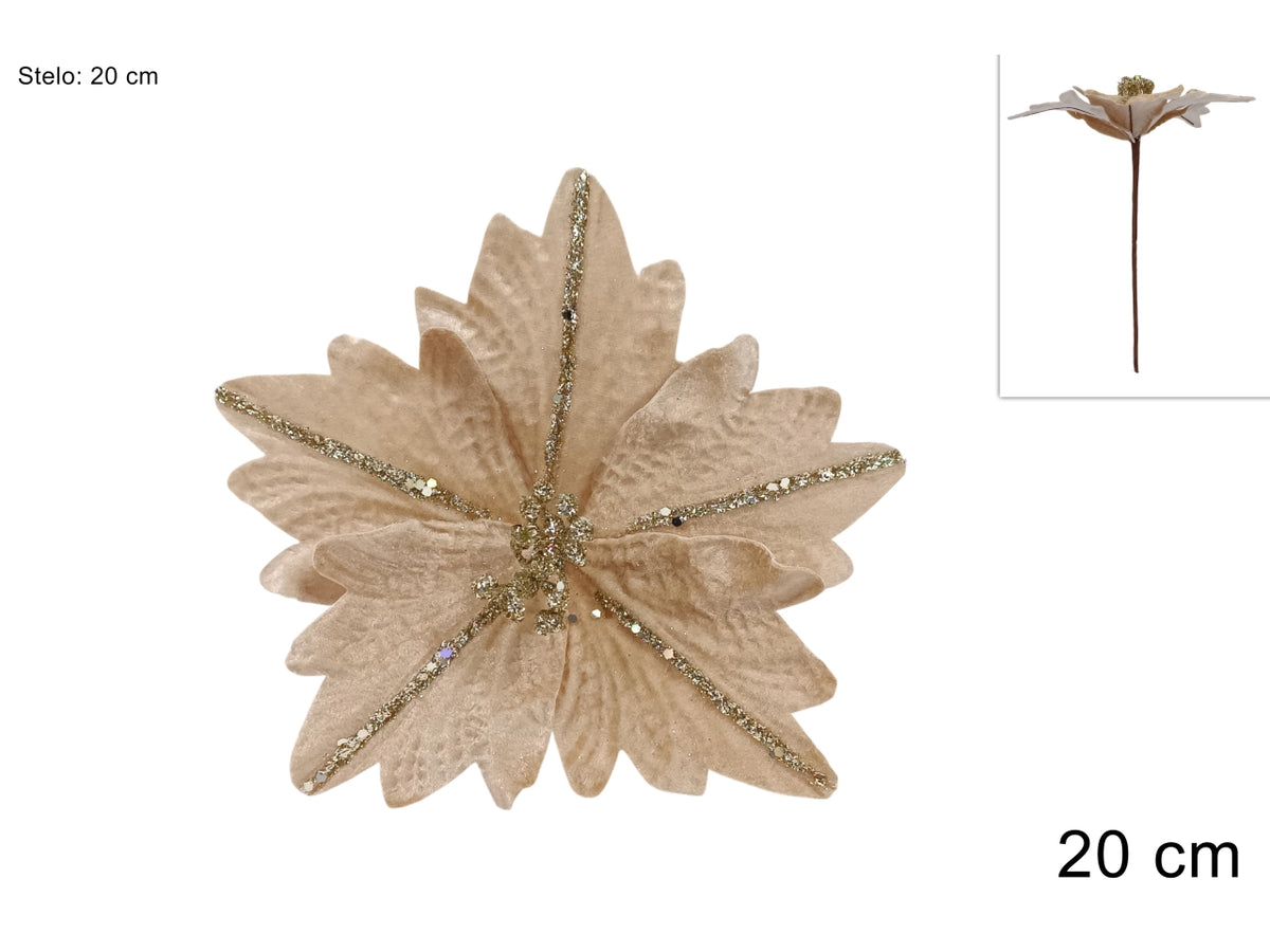 Pick fiore in velluto da 20cm, colore champagne