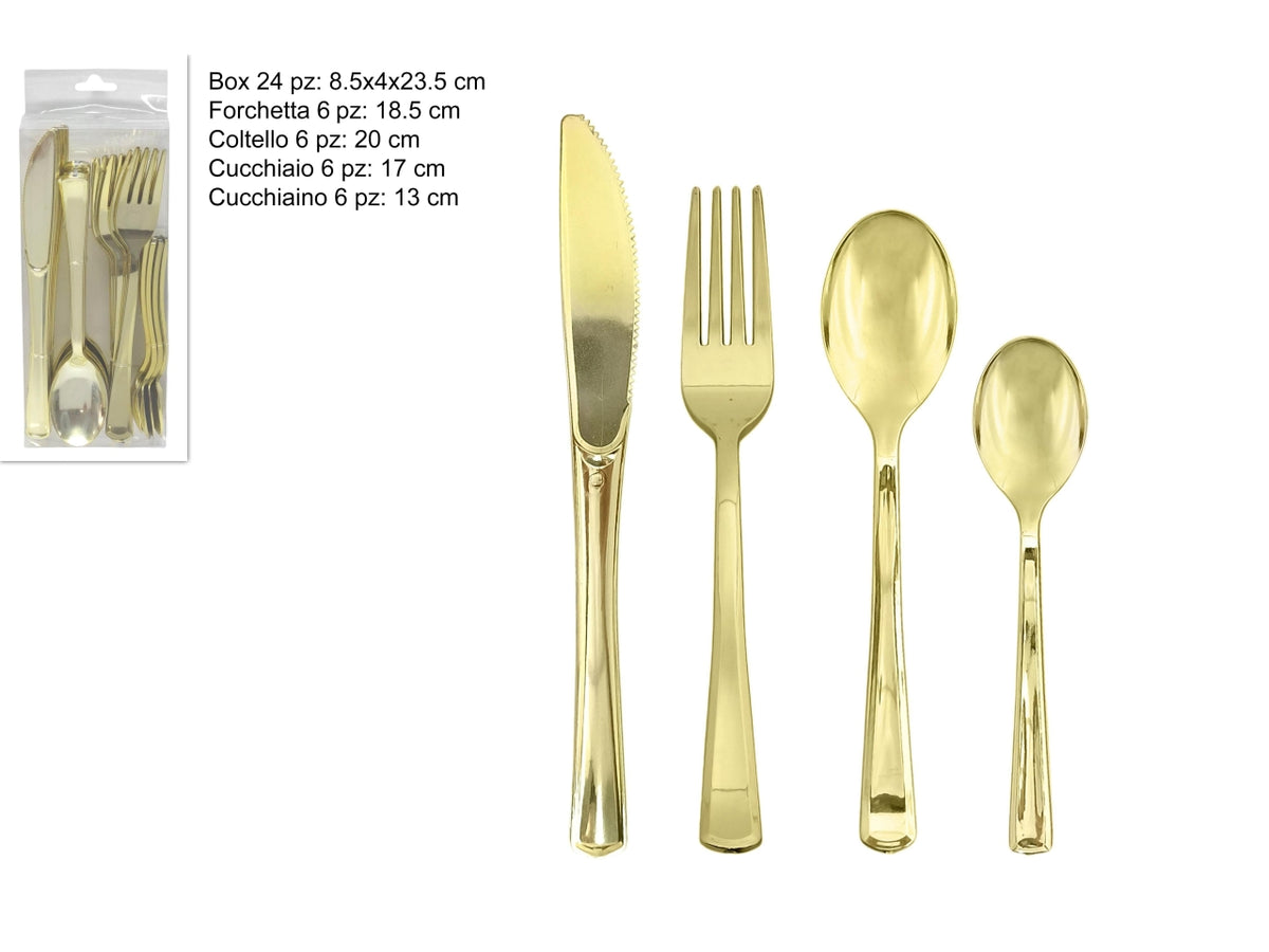 Set di posate in plastica oro da 24 pezzi