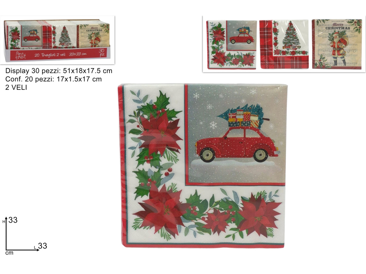 Tovaglioli natalizi 2 veli 33x33 cm, 20 pezzi, 3 assortimenti
