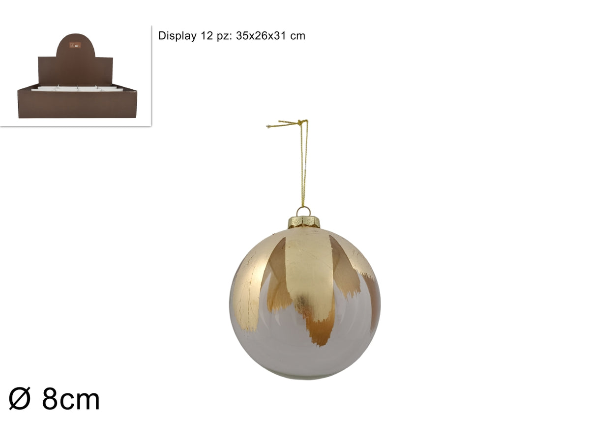 Palla vetro 8cm trasparente pennellata oro