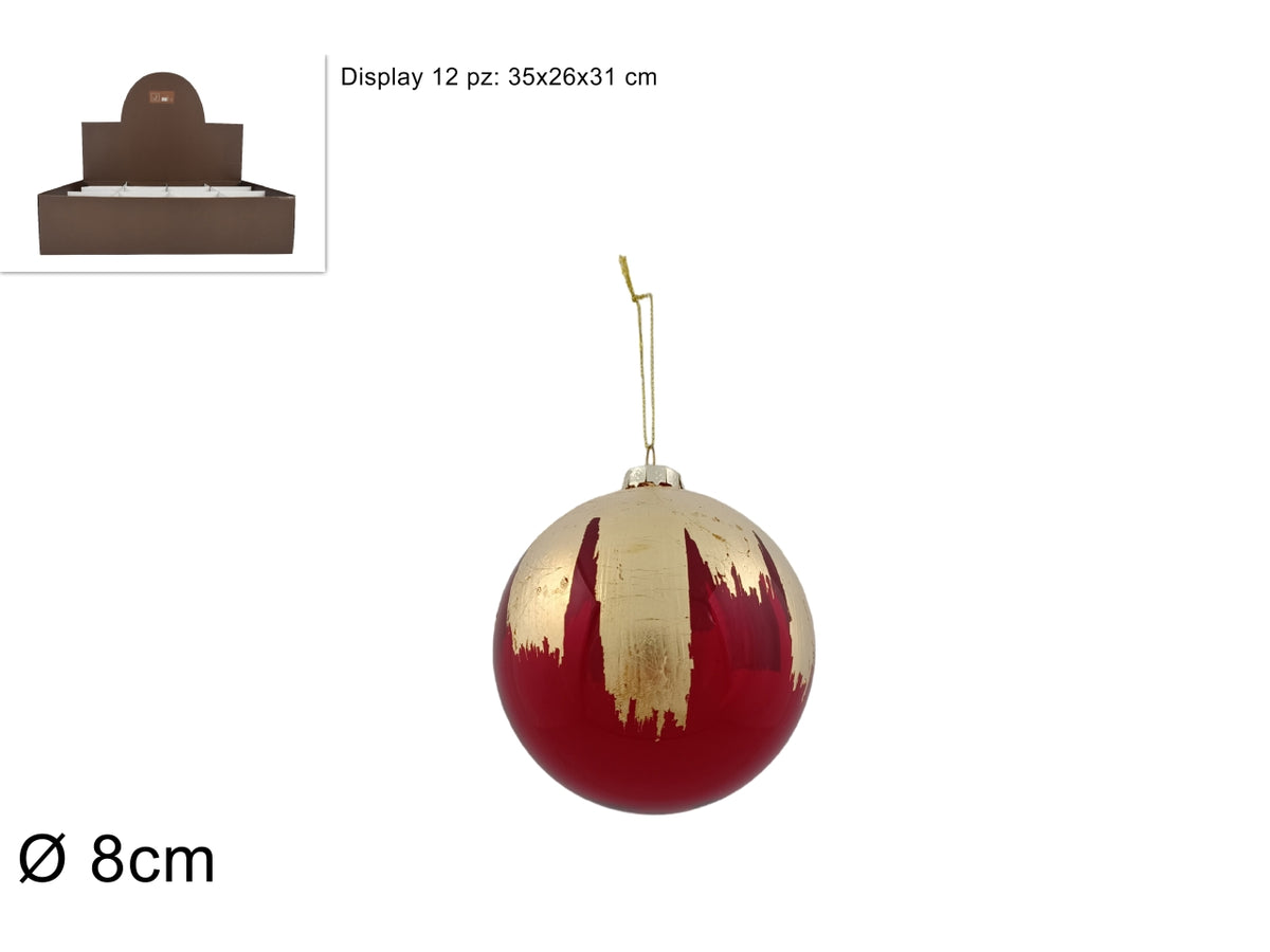 Palla vetro 8cm rossa pennellata oro