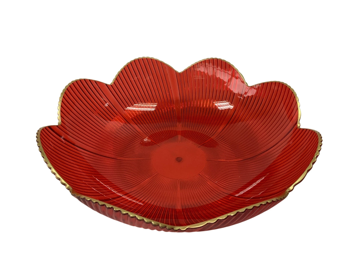Centrotavola fiore rosso bordo oro in plastica pet d.24xh.6cm