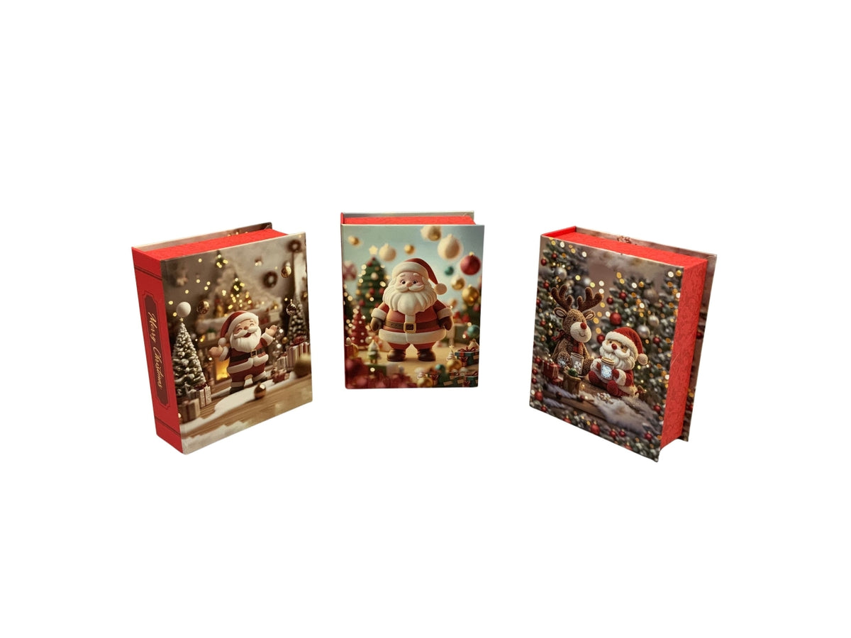 Scatola libro Babbo Natale in cartoncino 10x4xh.13cm colori assortiti