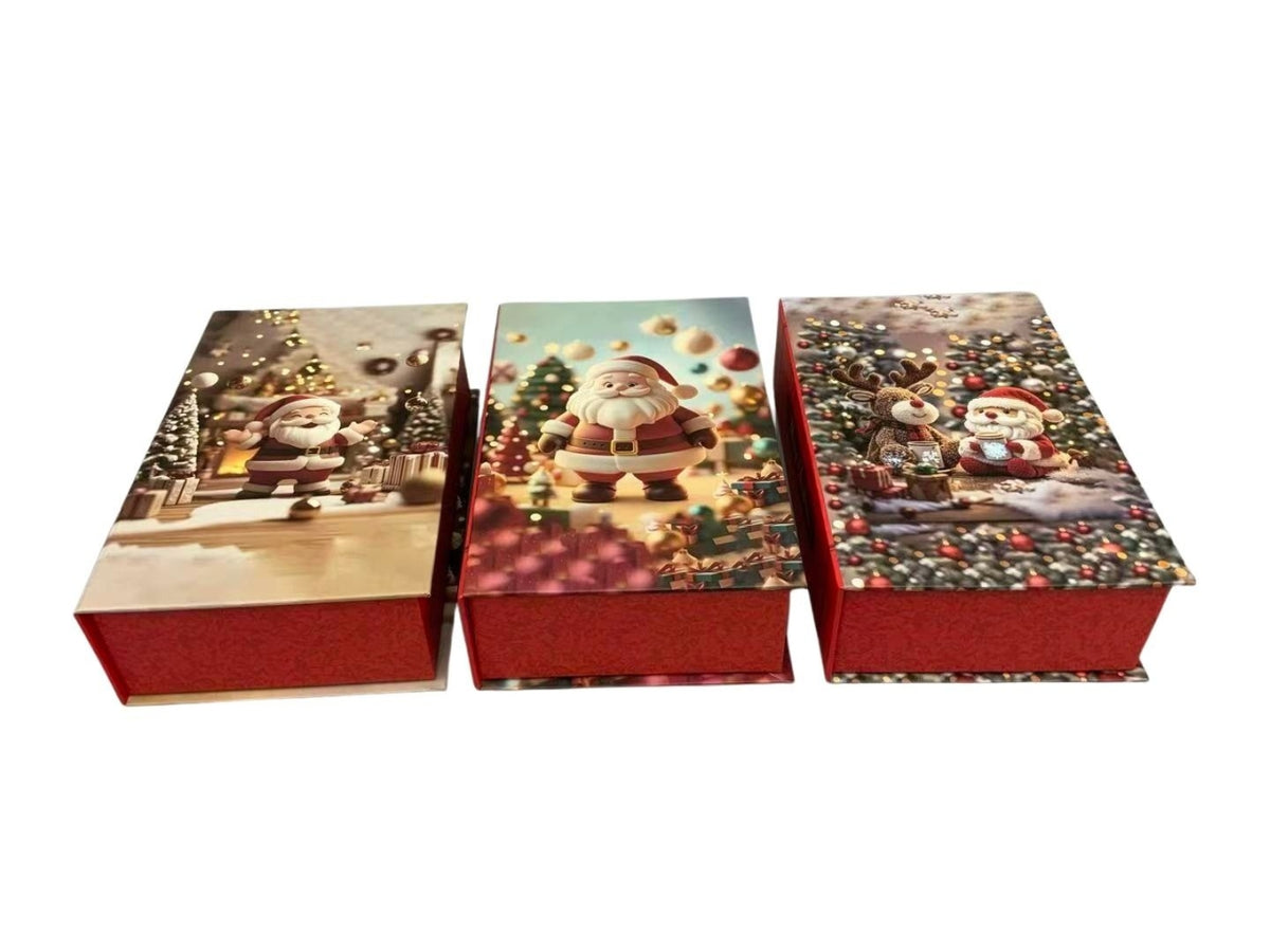 Scatola libro Babbo Natale in cartoncino 12x5xh.19cm colori assortiti