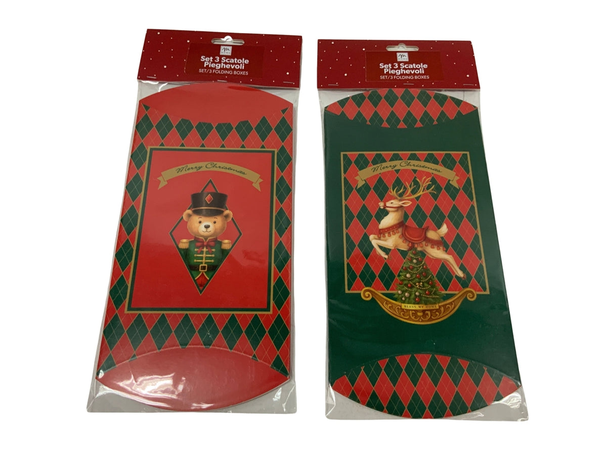 Set 3 scatole pieghevoli in carta 13,5x4cm design assortiti