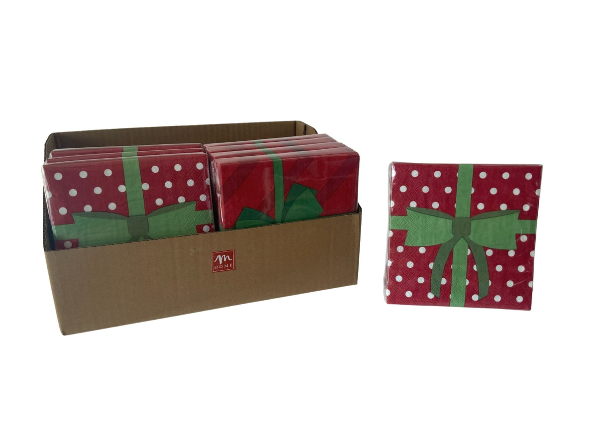 Tovaglioli 33x33cm in carta decoro fiocco, confezione da 20 tovaglioli in colori assortiti