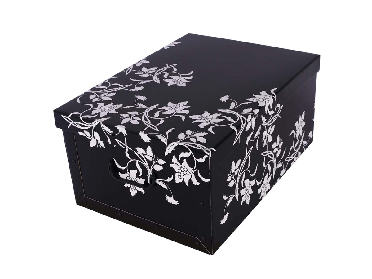 Bauletto maxi in cartone 51x37x24cm fiori barocchi nero