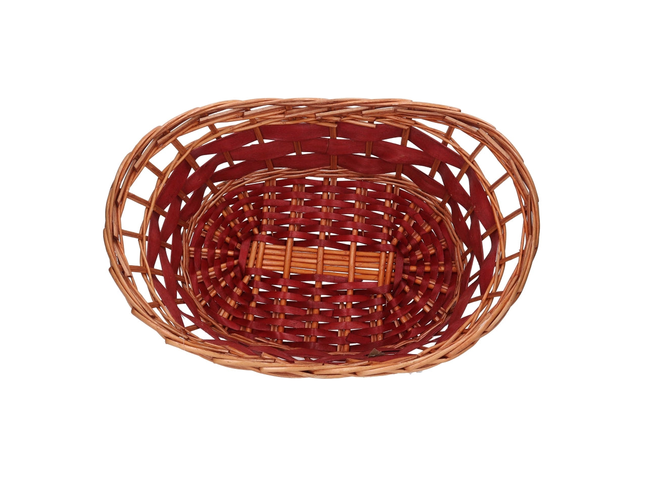 Cesta in vimini Koda, intreccio rosso e miele, ovale 45x30xh.10/15 cm