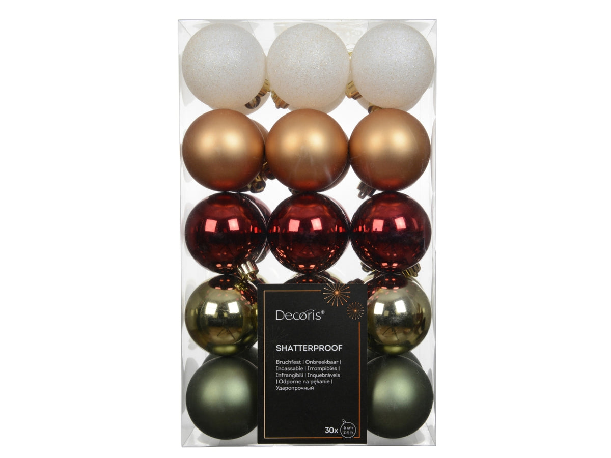 Palla di Natale 6cm in confezione da 30 pezzi lucida, opaco, glitterata