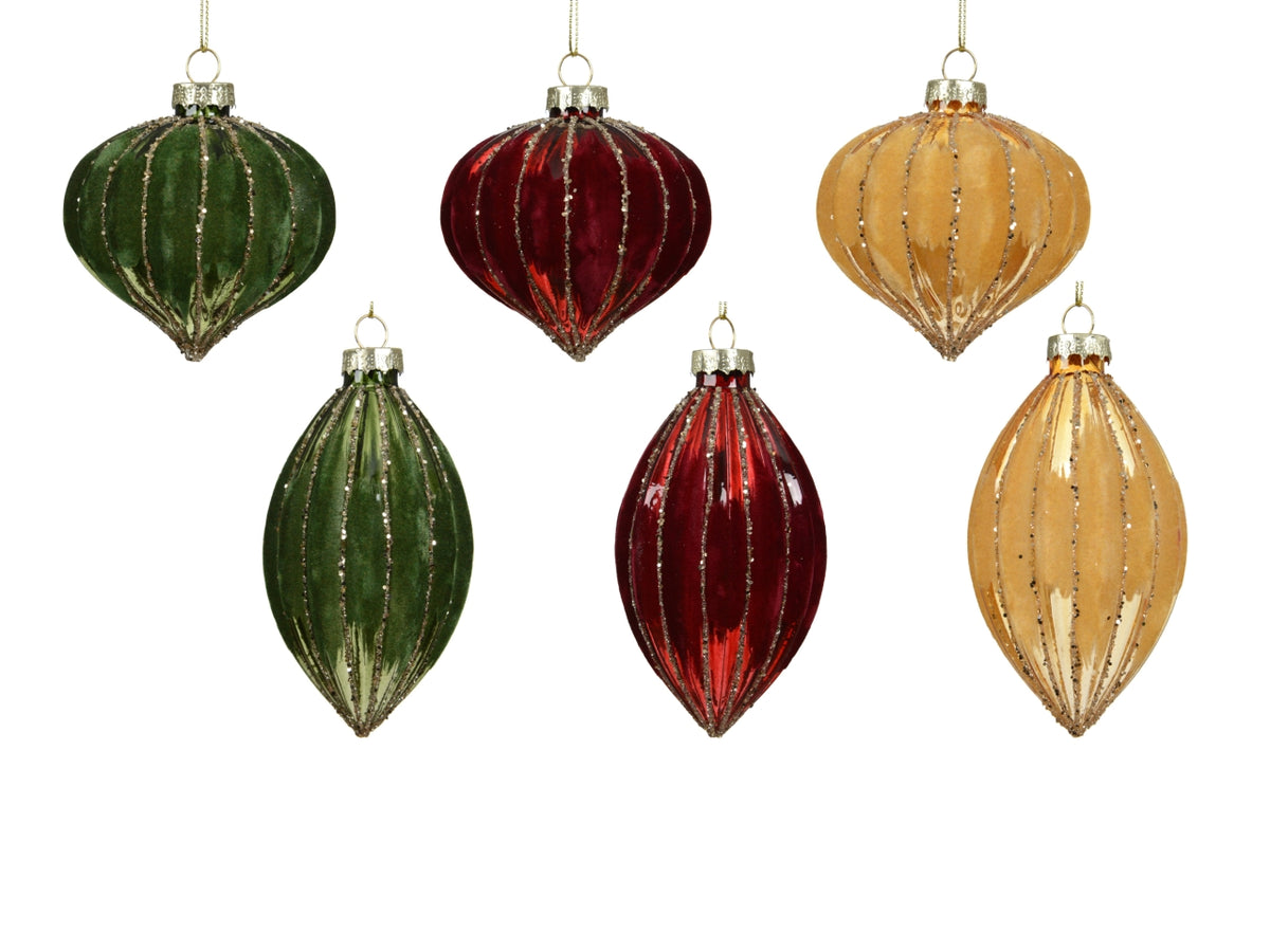Palla di natale in vetro 8cm floccata in 6 assortimenti