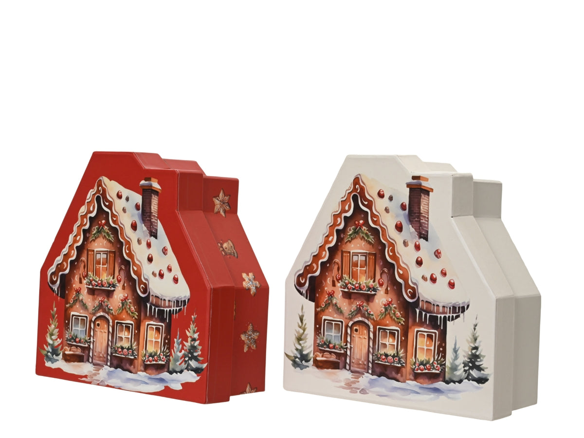 Scatola regalo in cartone a forma di casetta 16x6,5x16cm in 2 assortimenti