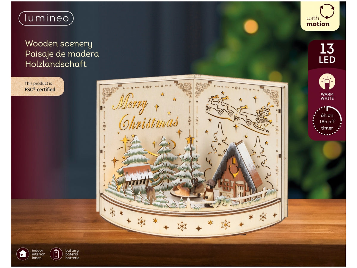 Scenario natalizio in legno 30x22cm con luci a batteria
