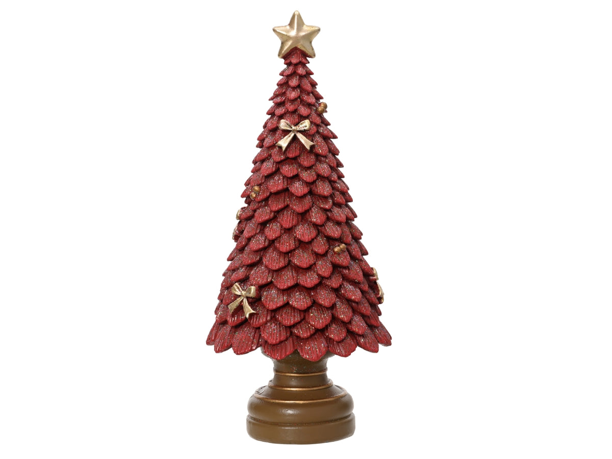 Albero di natale 23cm in poliresina glitterato rosso
