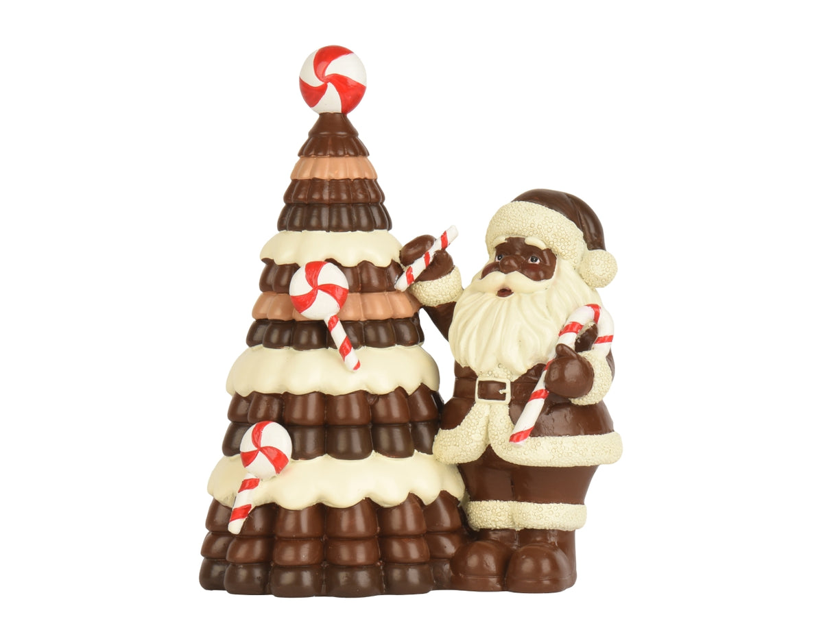 Babbo natale 22,5cm con albero effetto cioccolato