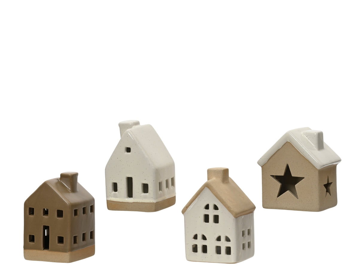 Casetta decorativa in gres 11cm beige/bianco in 4 assortimenti