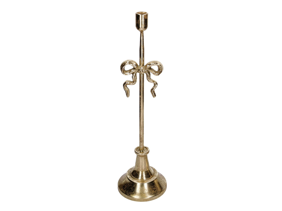 Portacandele in metallo con fiocco oro 15xh.53cm