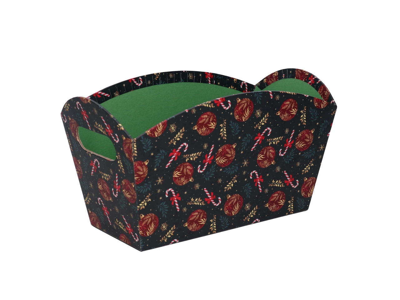 Cesta cartone rettangolare 25,5/27x14xh.15cm caramelle rosso e verde